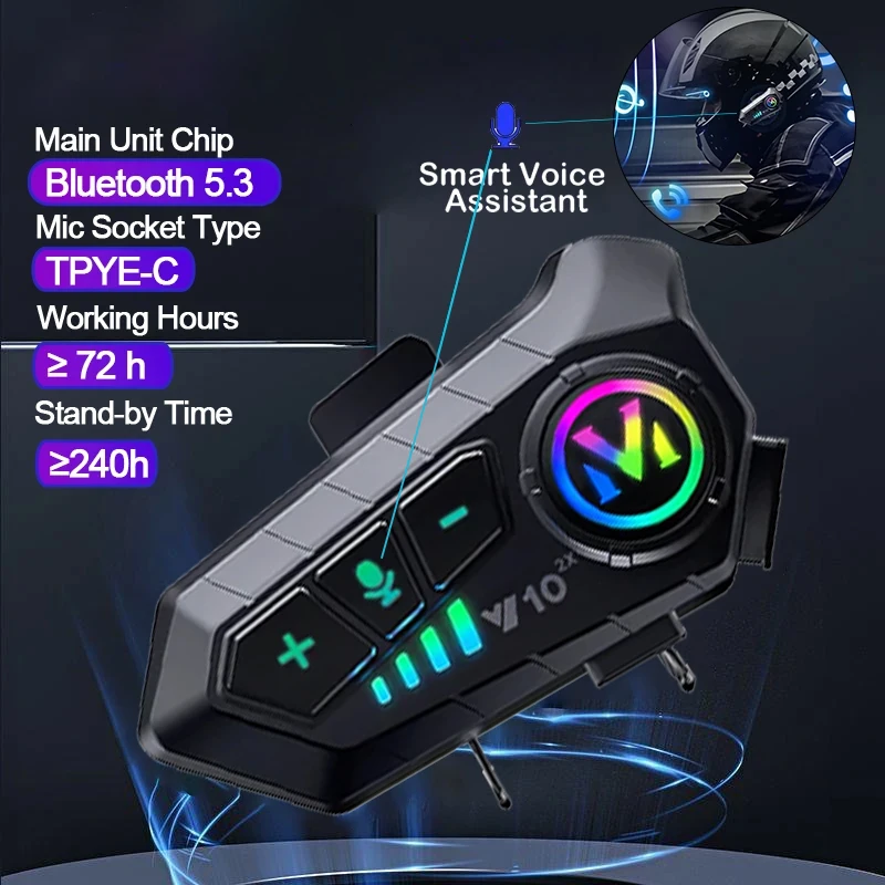 Full Face Motorcycle Helmet With Bluetooth - V10 2X Bluetooth Motosiklet Kask İnterkomu