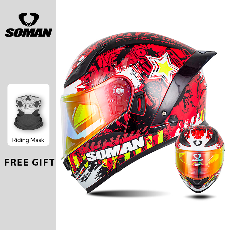 SOMAN Modüler Kask Çevirmeli T - Dual Visor Motorcycle Racing Helmet incelemesi ve fiyatı